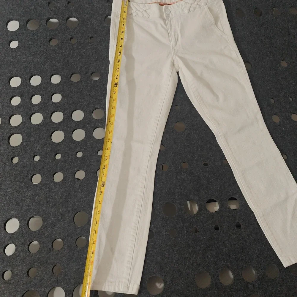 Tory Burch White‎ Skinny Jeans Womens 27 Braided Waist Detail Stretch Denim Slim